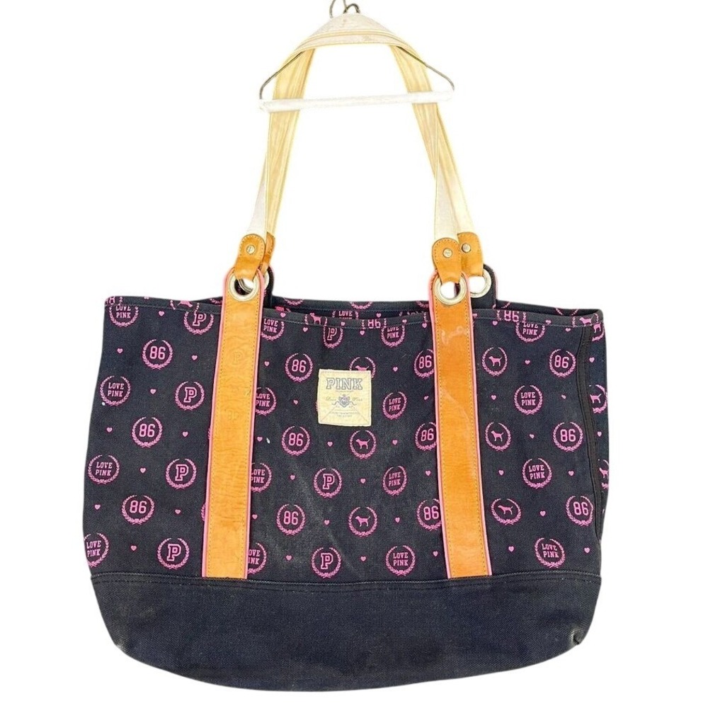 Victorias Secret Pink Bag Womens Black Canvas Tote Gym Shoulder Vintage Y2K